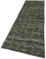 Tribal Modern Dizayn Mavi Pamuk Üzerine Yün El Dokuma Halı-091x341 - Görsel 3