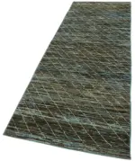 Tribal Modern Dizayn Mavi Pamuk Üzerine Yün El Dokuma Halı-081x300 - Görsel 3