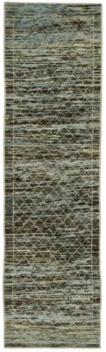 Tribal Modern Dizayn Bej Pamuk Üzerine Yün El Dokuma Halı-086x333