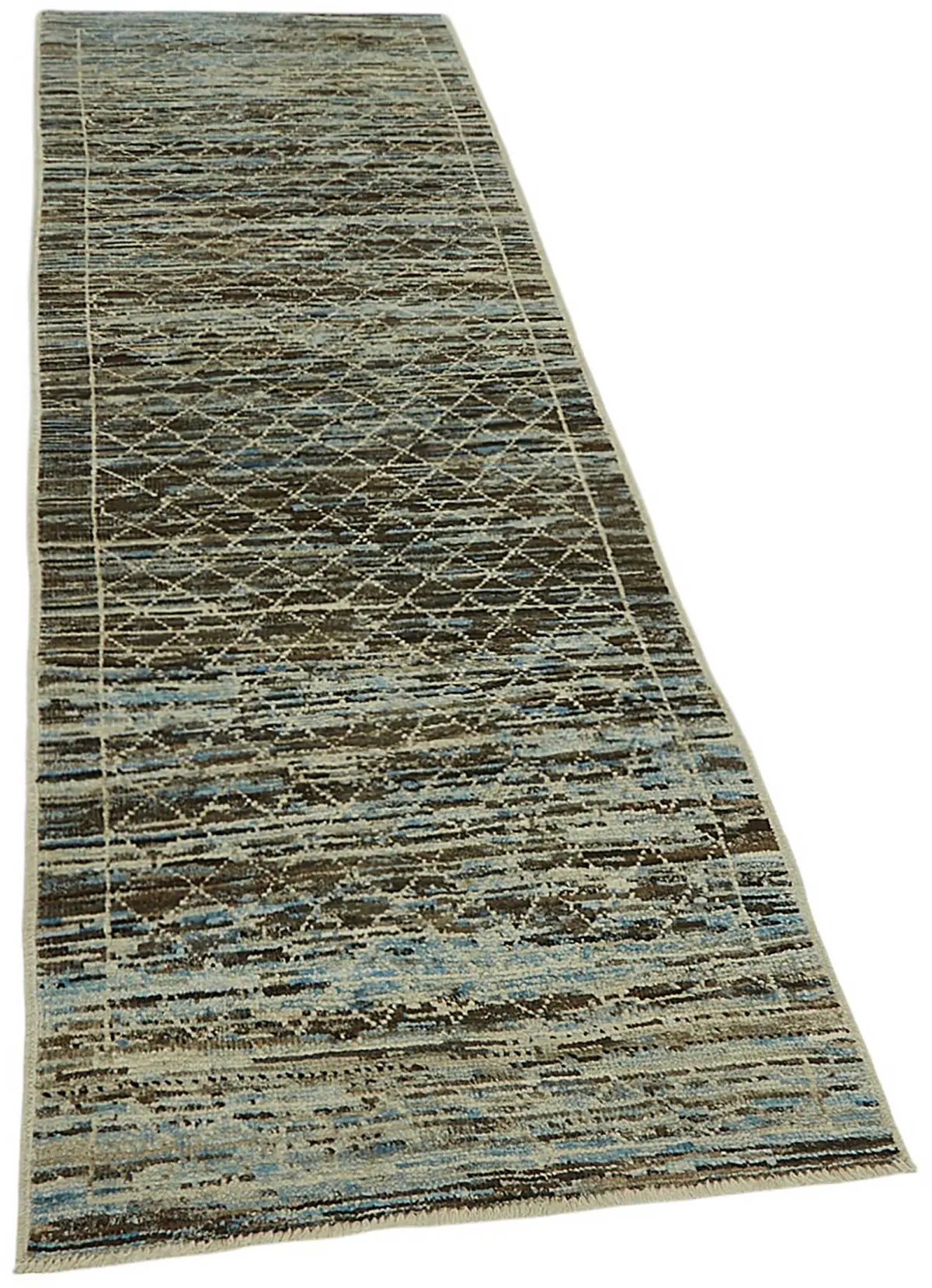 Tribal Modern Dizayn Bej Pamuk Üzerine Yün El Dokuma Halı-086x333 - Görsel 2