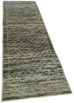 Tribal Modern Dizayn Bej Pamuk Üzerine Yün El Dokuma Halı-086x333 - Görsel 2