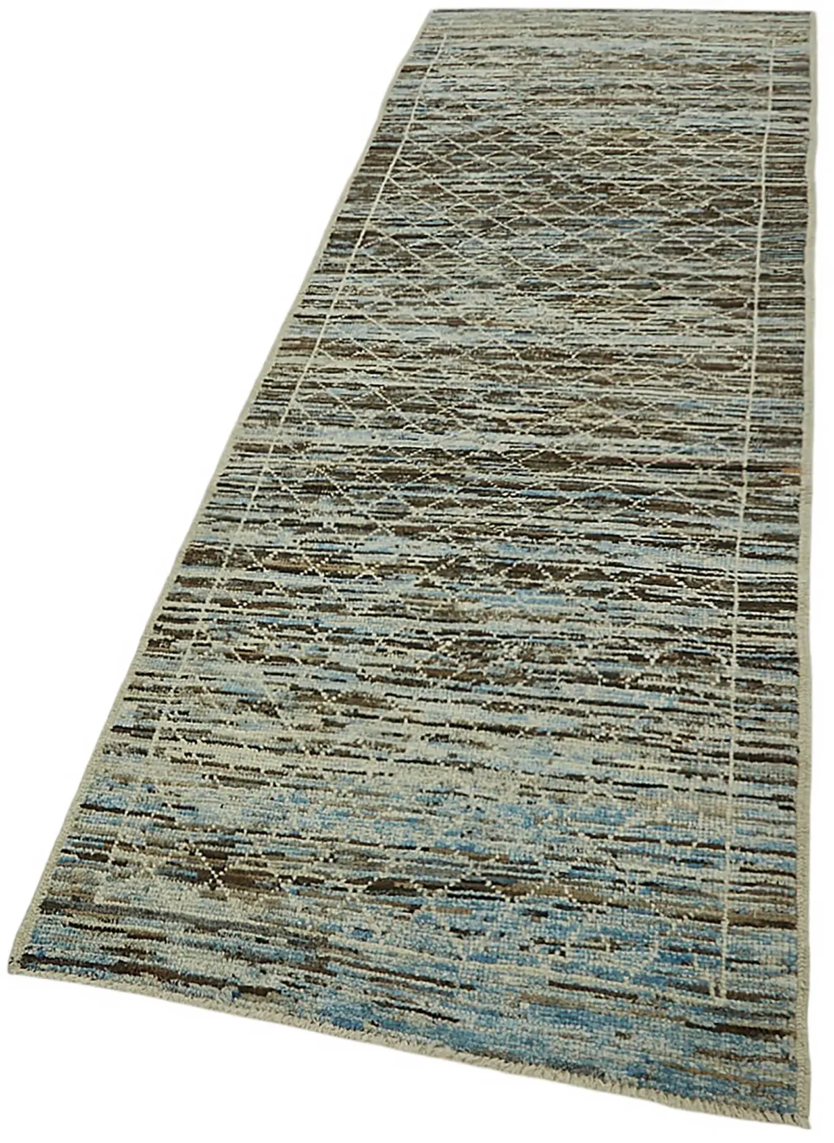 Tribal Modern Dizayn Bej Pamuk Üzerine Yün El Dokuma Halı-086x333 - Görsel 3