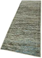 Tribal Modern Dizayn Bej Pamuk Üzerine Yün El Dokuma Halı-086x333 - Görsel 3