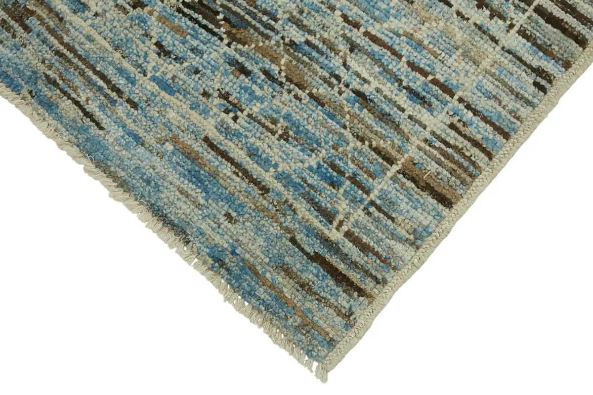 Tribal Modern Dizayn Bej Pamuk Üzerine Yün El Dokuma Halı-086x333 - Görsel 4