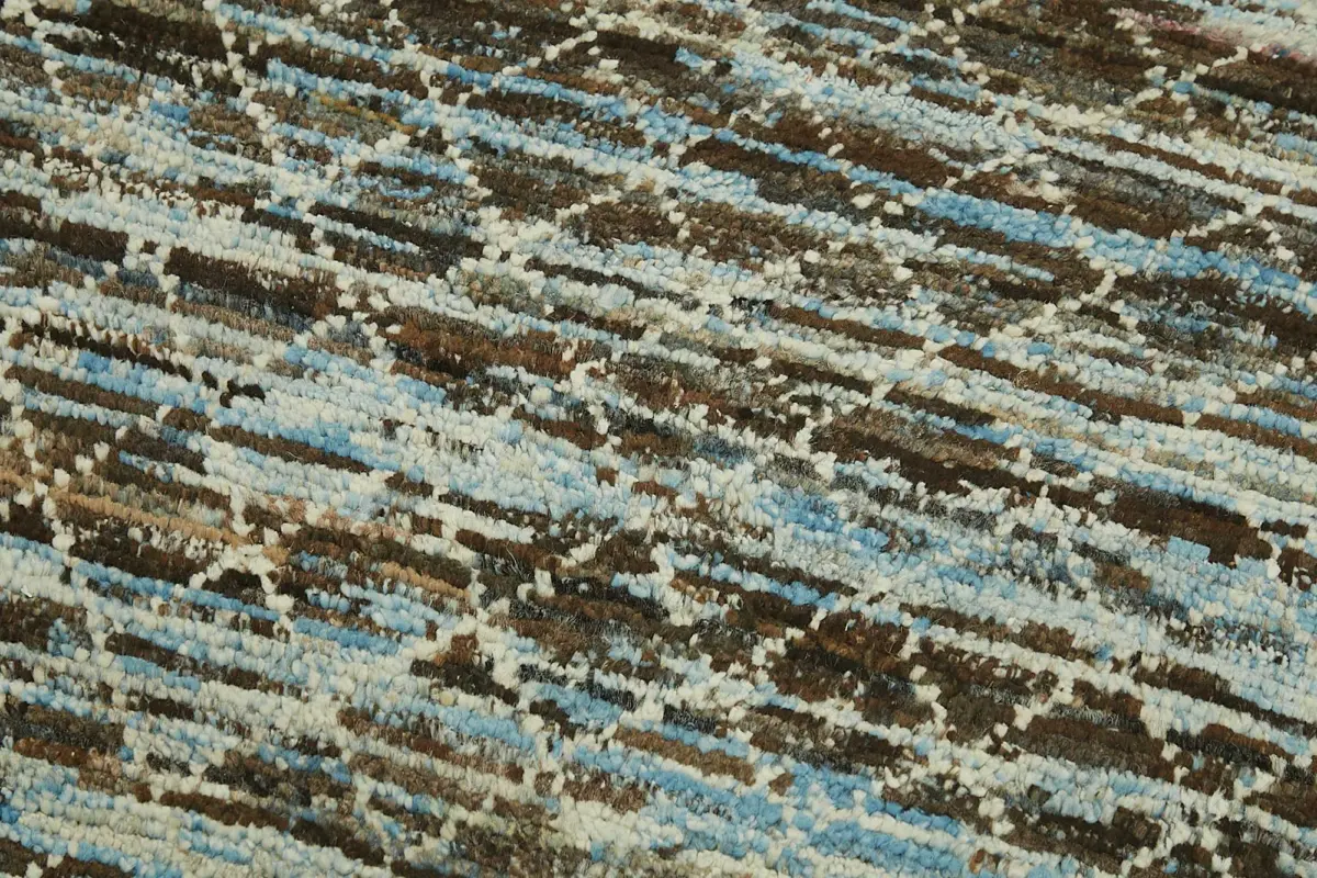 Tribal Modern Dizayn Bej Pamuk Üzerine Yün El Dokuma Halı-086x333 - Görsel 5