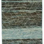 Tribal Modern Dizayn Mavi Pamuk Üzerine Yün El Dokuma Halı-086x295