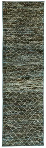 Tribal Modern Dizayn Mavi Pamuk Üzerine Yün El Dokuma Halı-091x297