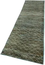 Tribal Modern Dizayn Mavi Pamuk Üzerine Yün El Dokuma Halı-091x297 - Görsel 3