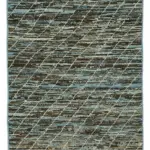 Tribal Modern Dizayn Mavi Pamuk Üzerine Yün El Dokuma Halı-089x343