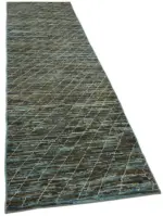 Tribal Modern Dizayn Mavi Pamuk Üzerine Yün El Dokuma Halı-089x343 - Görsel 2