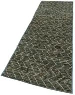 Tribal Modern Dizayn Mavi Pamuk Üzerine Yün El Dokuma Halı-089x345 - Görsel 3