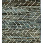 Tribal Modern Dizayn Mavi Pamuk Üzerine Yün El Dokuma Halı-086x295