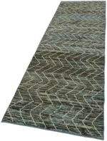 Tribal Modern Dizayn Mavi Pamuk Üzerine Yün El Dokuma Halı-086x295 - Görsel 3