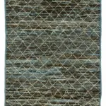 Tribal Modern Dizayn Mavi Pamuk Üzerine Yün El Dokuma Halı-091x305