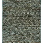 Tribal Modern Dizayn Mavi Pamuk Üzerine Yün El Dokuma Halı-095x360