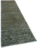 Tribal Modern Dizayn Mavi Pamuk Üzerine Yün El Dokuma Halı-095x360 - Görsel 2