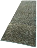 Tribal Modern Dizayn Mavi Pamuk Üzerine Yün El Dokuma Halı-095x360 - Görsel 3