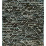 Tribal Modern Dizayn Mavi Pamuk Üzerine Yün El Dokuma Halı-090x351