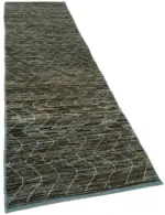 Tribal Modern Dizayn Mavi Pamuk Üzerine Yün El Dokuma Halı-090x351 - Görsel 2