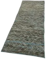 Tribal Modern Dizayn Mavi Pamuk Üzerine Yün El Dokuma Halı-090x351 - Görsel 3