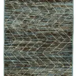 Tribal Modern Dizayn Mavi Pamuk Üzerine Yün El Dokuma Halı-091x295