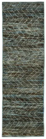 Tribal Modern Dizayn Mavi Pamuk Üzerine Yün El Dokuma Halı-091x295