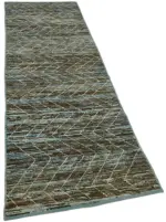 Tribal Modern Dizayn Mavi Pamuk Üzerine Yün El Dokuma Halı-091x295 - Görsel 2