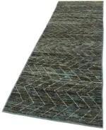 Tribal Modern Dizayn Mavi Pamuk Üzerine Yün El Dokuma Halı-091x295 - Görsel 3