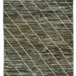 Tribal Modern Dizayn Mavi Pamuk Üzerine Yün El Dokuma Halı-089x341