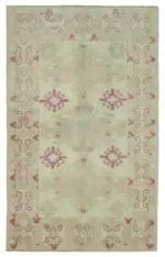 Anadolu Eskitme Bej Pamuk Üzerine Yün El Dokuma Halı-153x245