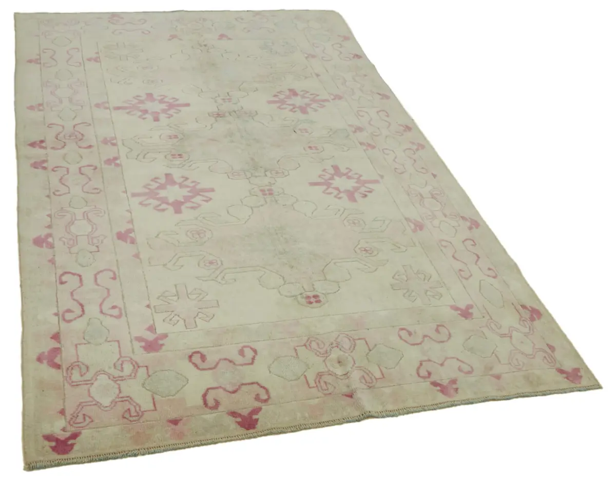 Anadolu Eskitme Bej Pamuk Üzerine Yün El Dokuma Halı-153x245 - Görsel 2