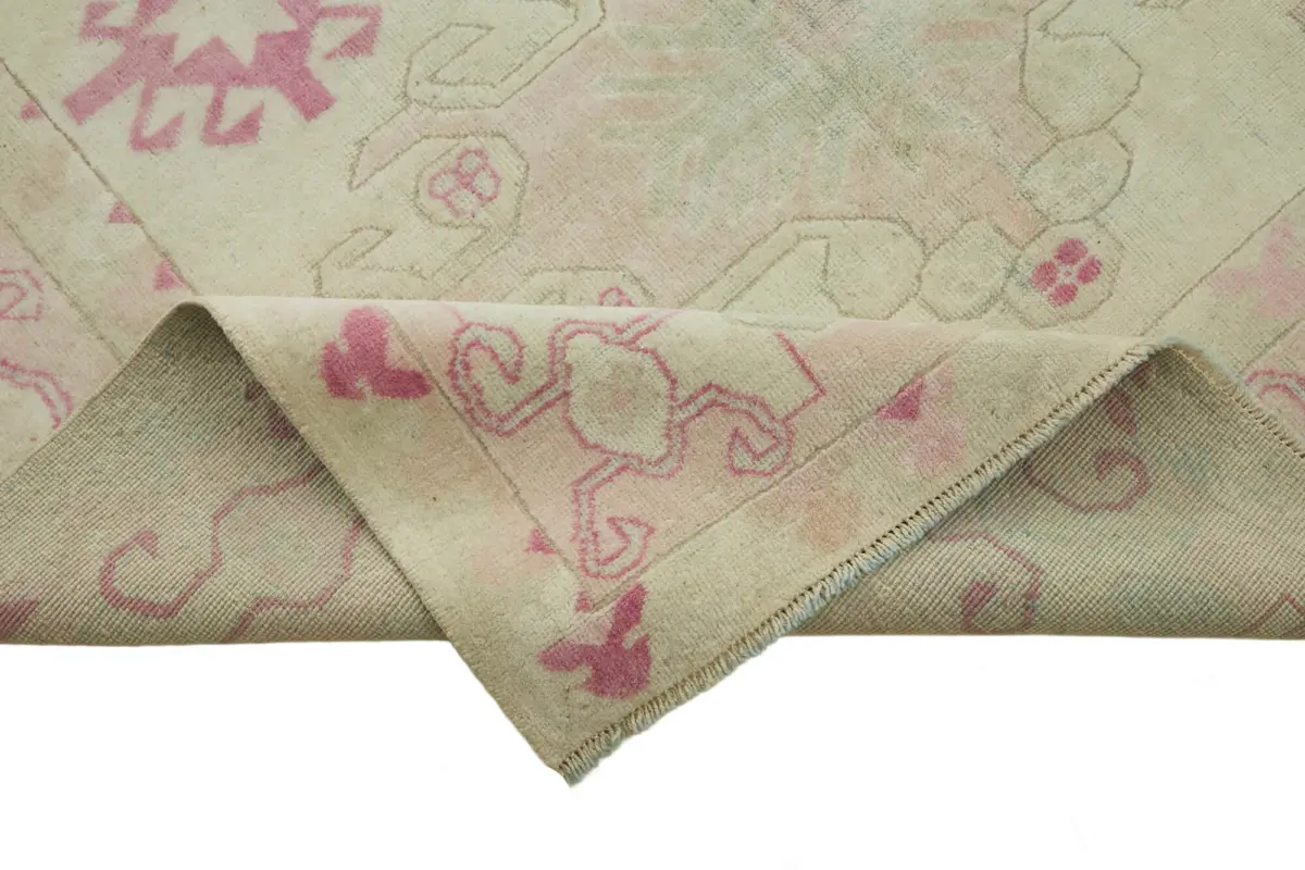 Anadolu Eskitme Bej Pamuk Üzerine Yün El Dokuma Halı-153x245 - Görsel 6