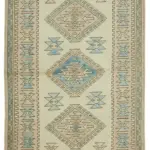 Anadolu Eskitme Bej Pamuk Üzerine Yün El Dokuma Halı-122x210