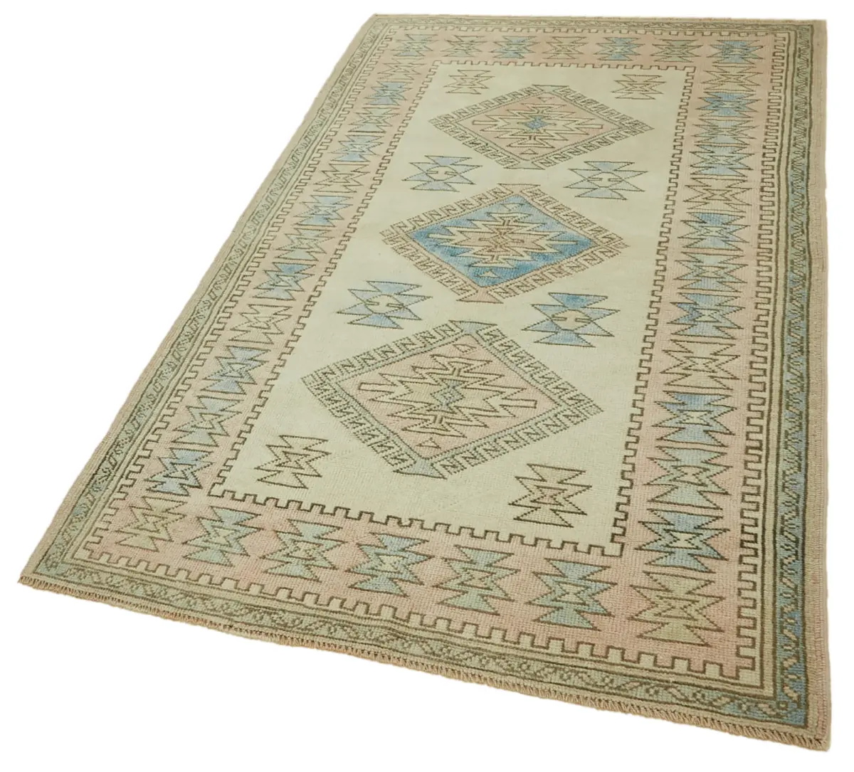 Anadolu Eskitme Bej Pamuk Üzerine Yün El Dokuma Halı-122x210 - Görsel 3