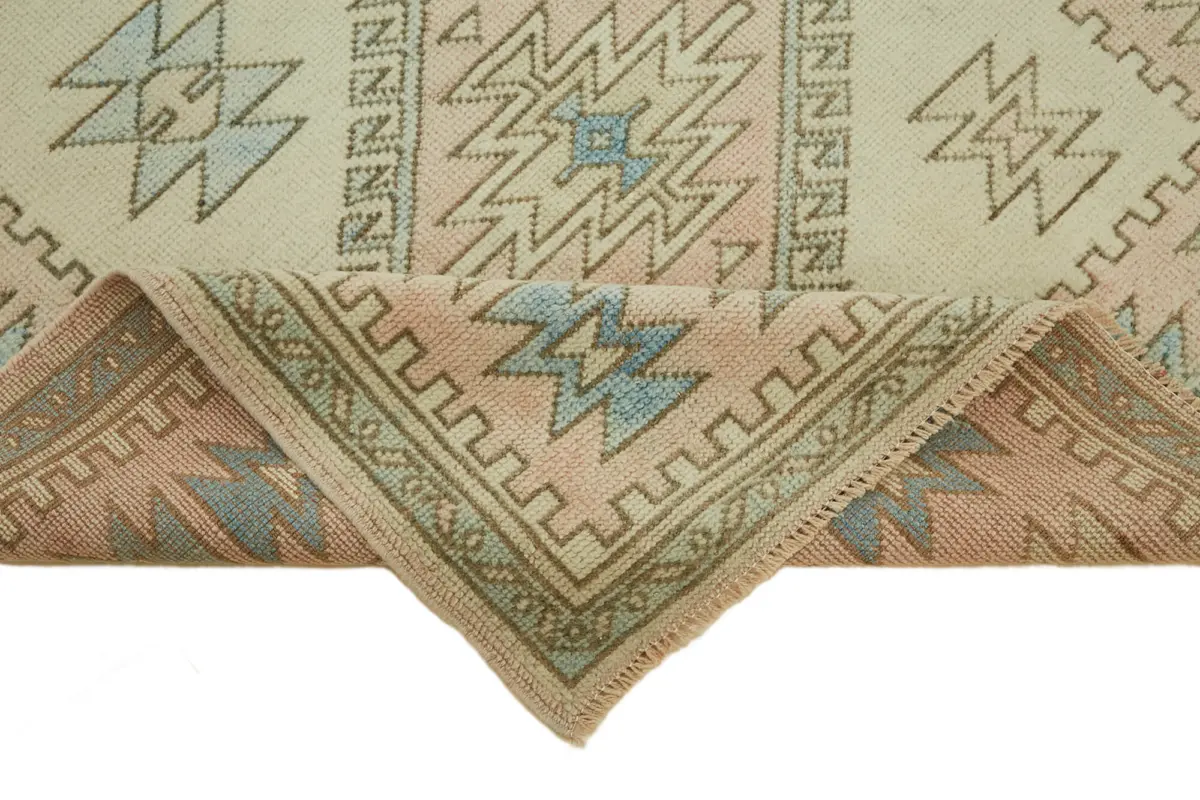 Anadolu Eskitme Bej Pamuk Üzerine Yün El Dokuma Halı-122x210 - Görsel 6