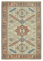 Anadolu Eskitme Bej Pamuk Üzerine Yün El Dokuma Halı-127x188