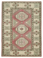 Anadolu Eskitme Bej Pamuk Üzerine Yün El Dokuma Halı-130x183