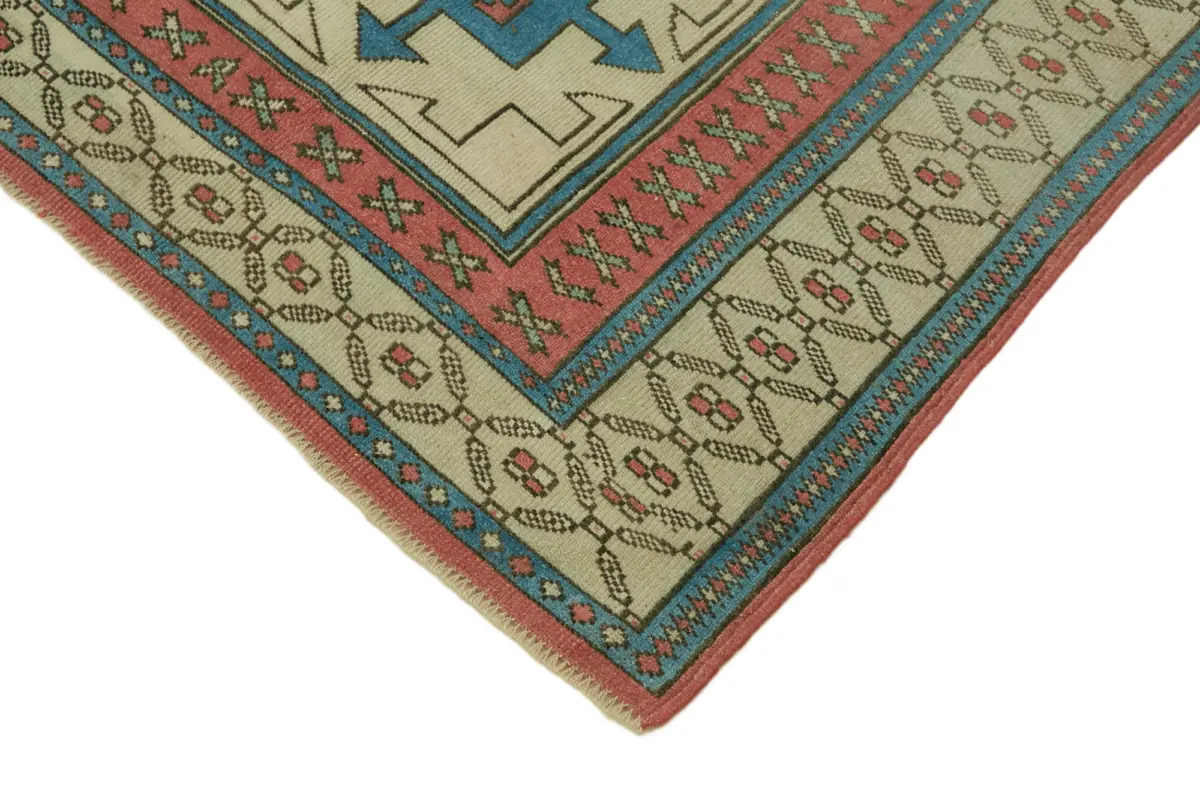 Anadolu Eskitme Bej Pamuk Üzerine Yün El Dokuma Halı-125x208 - Görsel 4