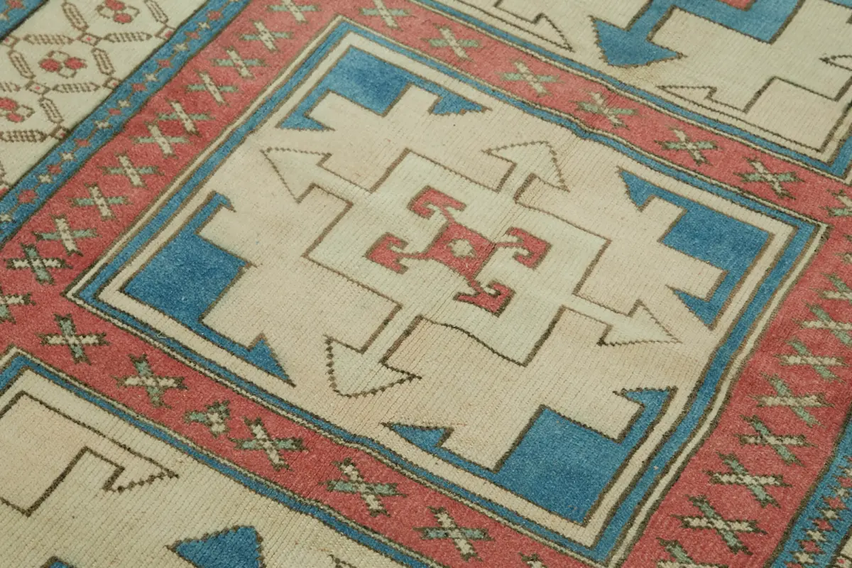 Anadolu Eskitme Bej Pamuk Üzerine Yün El Dokuma Halı-125x208 - Görsel 5