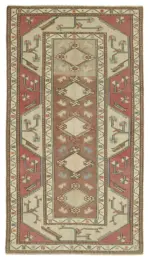 Anadolu Eskitme Bej Pamuk Üzerine Yün El Dokuma Halı-127x225