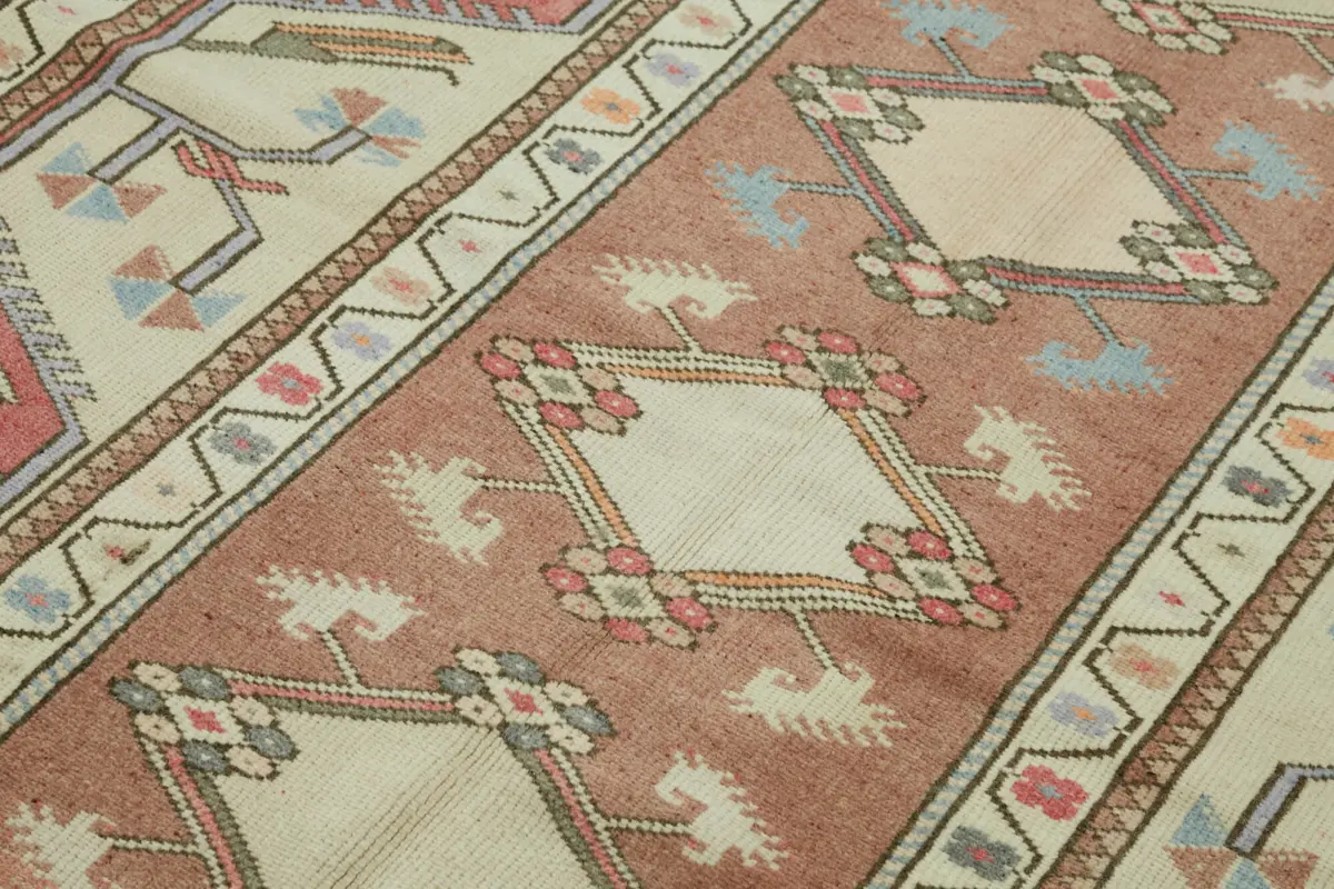 Anadolu Eskitme Bej Pamuk Üzerine Yün El Dokuma Halı-127x225 - Görsel 5