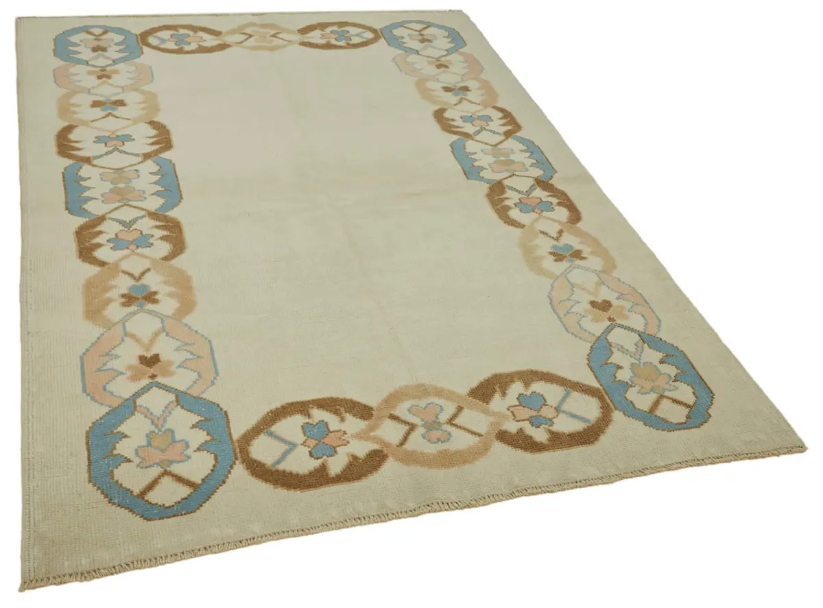 Anadolu Eskitme Bej Pamuk Üzerine Yün El Dokuma Halı-143x195 - Görsel 2