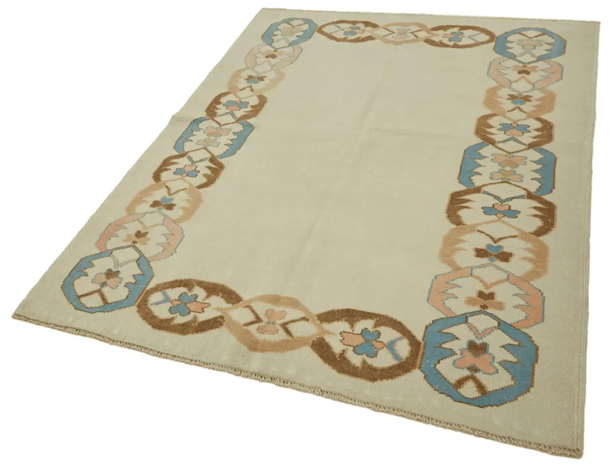 Anadolu Eskitme Bej Pamuk Üzerine Yün El Dokuma Halı-143x195 - Görsel 3