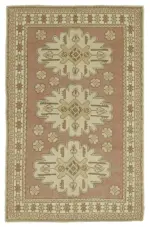 Anadolu Eskitme Bej Pamuk Üzerine Yün El Dokuma Halı-125x197