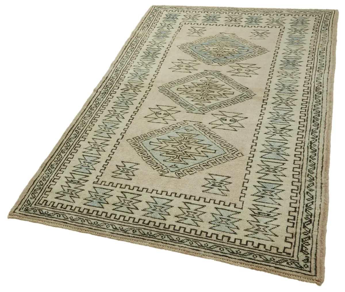 Anadolu Eskitme Bej Pamuk Üzerine Yün El Dokuma Halı-123x199 - Görsel 3