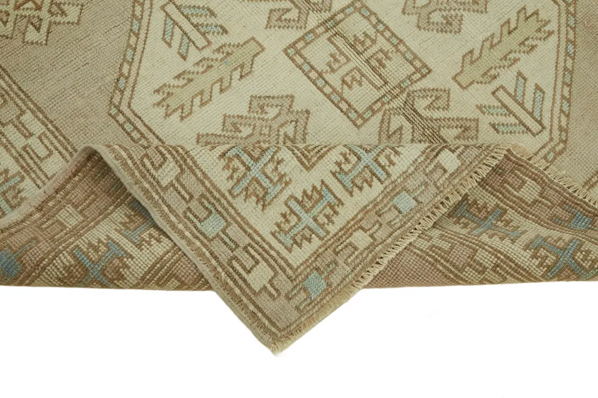 Anadolu Eskitme Bej Pamuk Üzerine Yün El Dokuma Halı-127x180 - Görsel 6