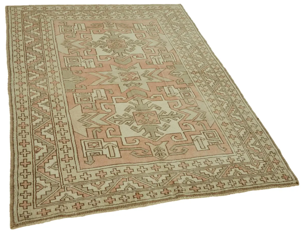 Anadolu Eskitme Bej Pamuk Üzerine Yün El Dokuma Halı-129x177 - Görsel 2