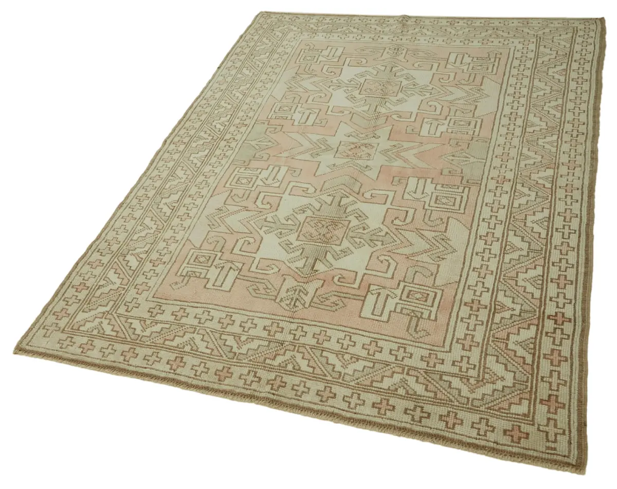 Anadolu Eskitme Bej Pamuk Üzerine Yün El Dokuma Halı-129x177 - Görsel 3