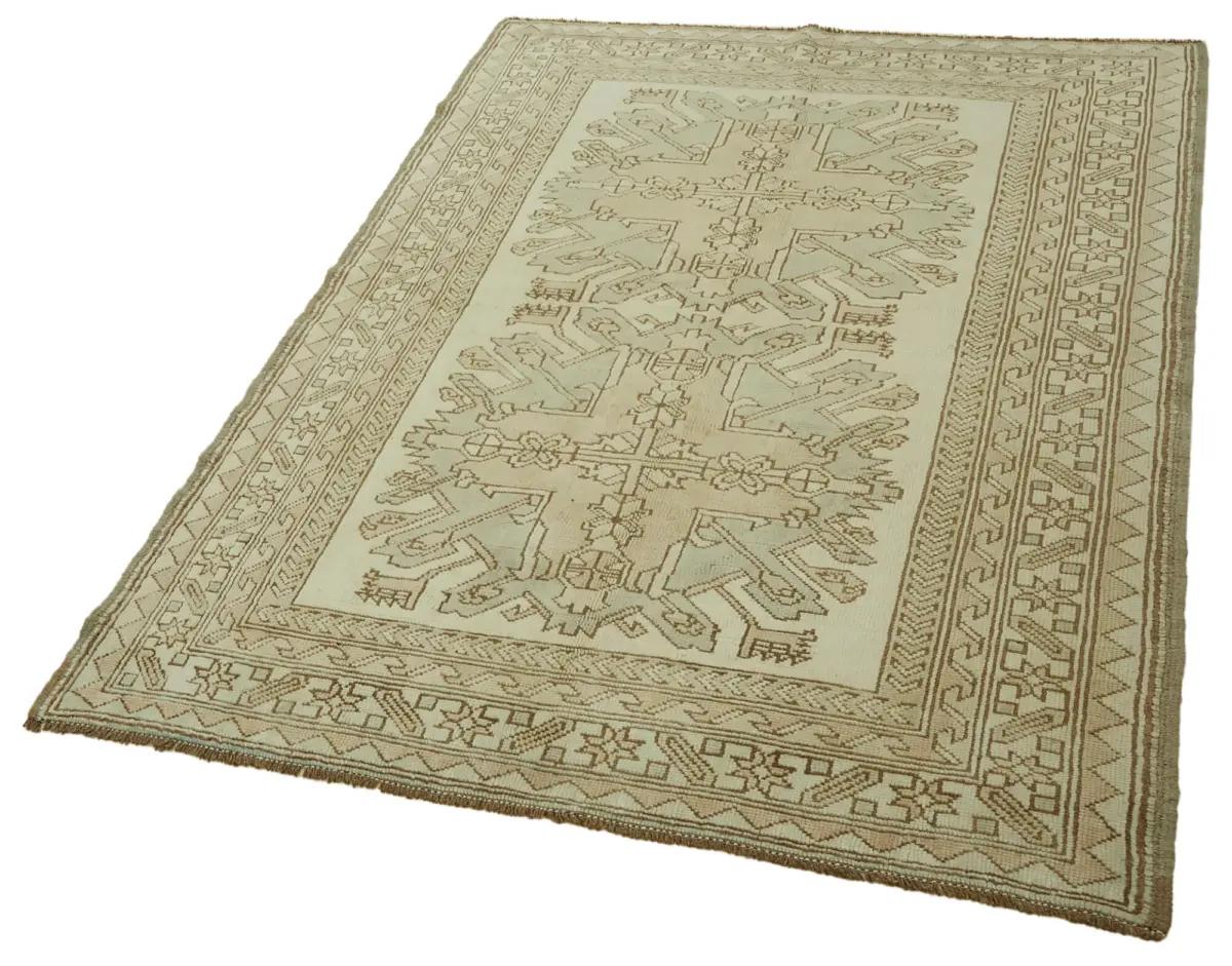 Anadolu Eskitme Bej Pamuk Üzerine Yün El Dokuma Halı-135x188 - Görsel 3