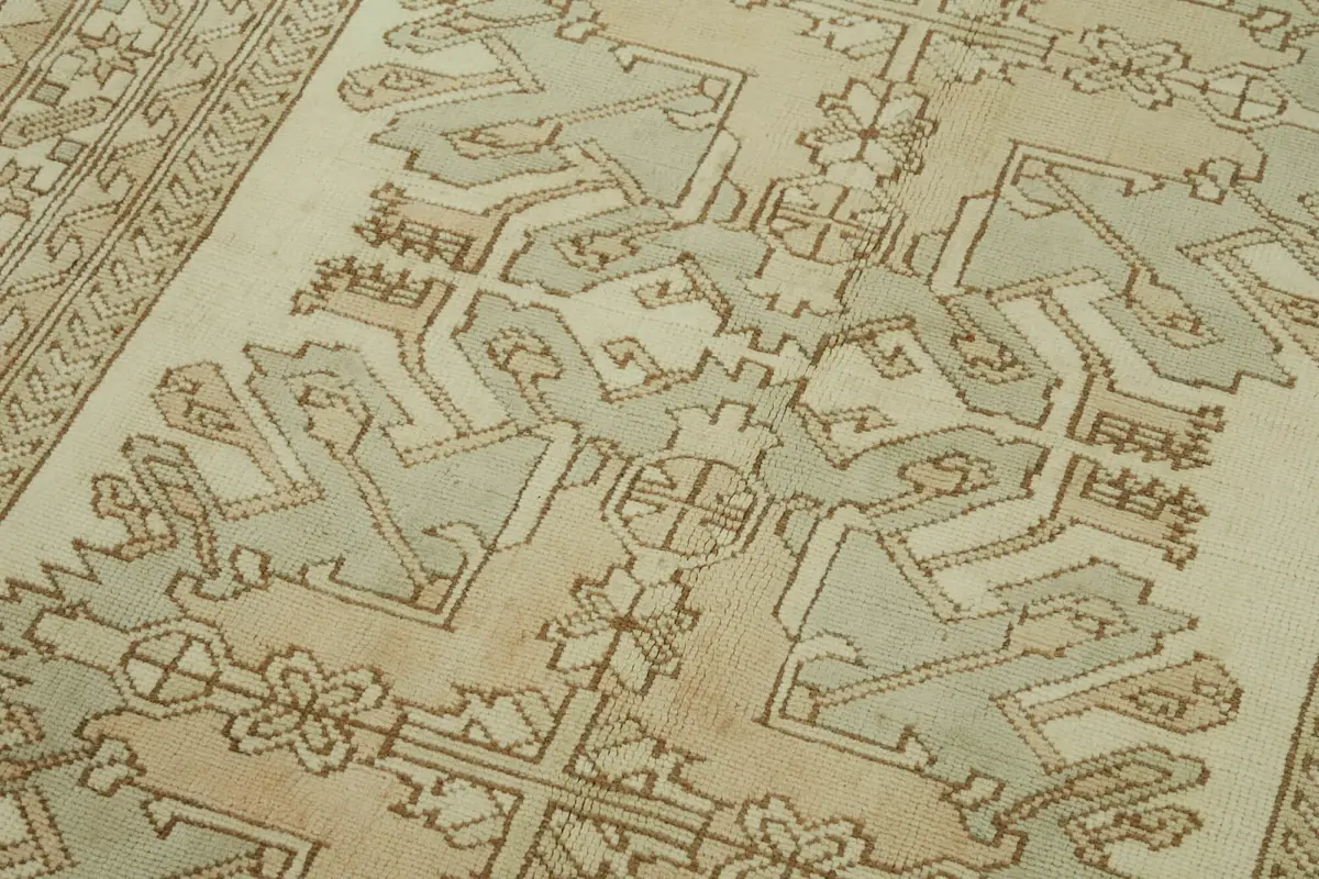 Anadolu Eskitme Bej Pamuk Üzerine Yün El Dokuma Halı-135x188 - Görsel 5